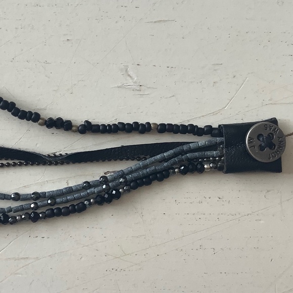 NWT Johnny Was Hippie Black Grey Silver Multi Chain Bracelet w/ leather edges - Picture 3 of 6